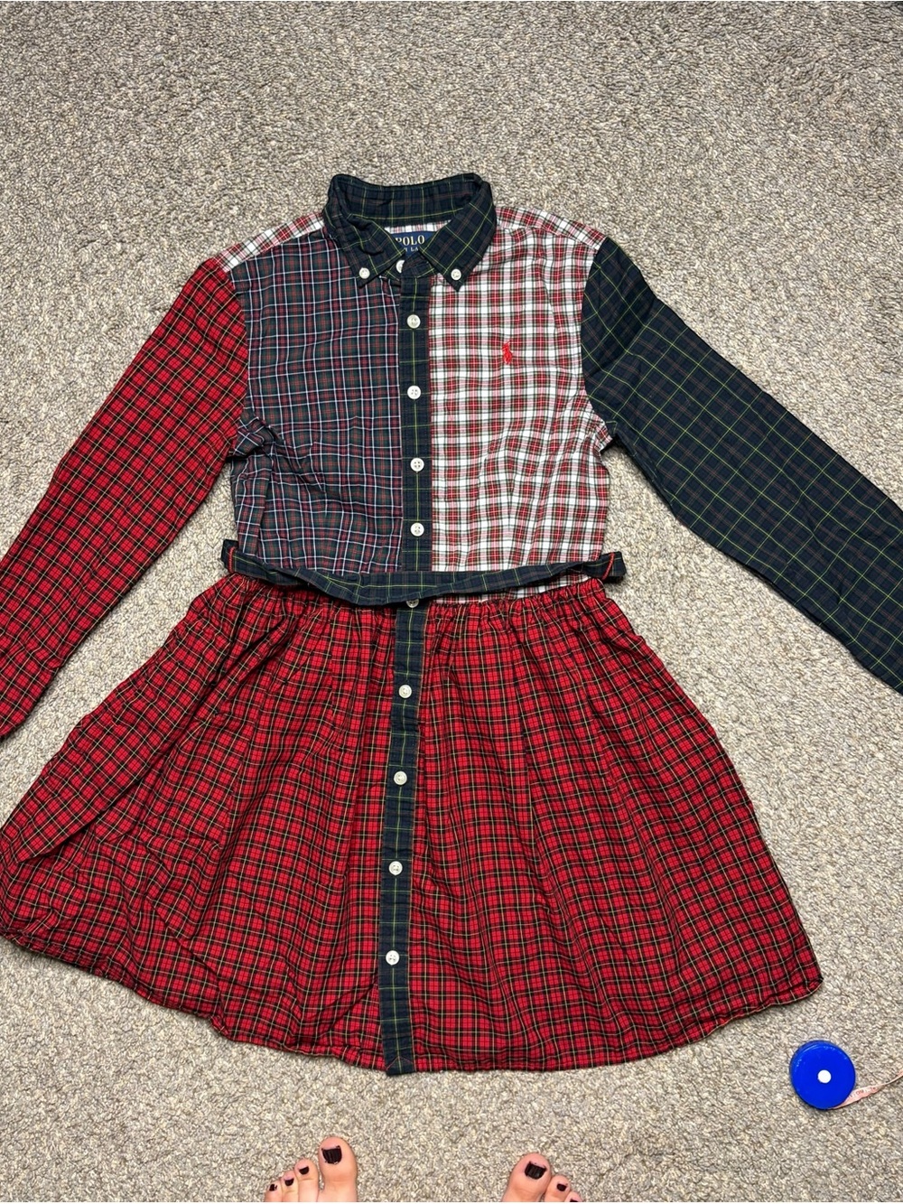 Polo Ralph Lauren girls mixed patchwork button down shirt dress plaid retro size